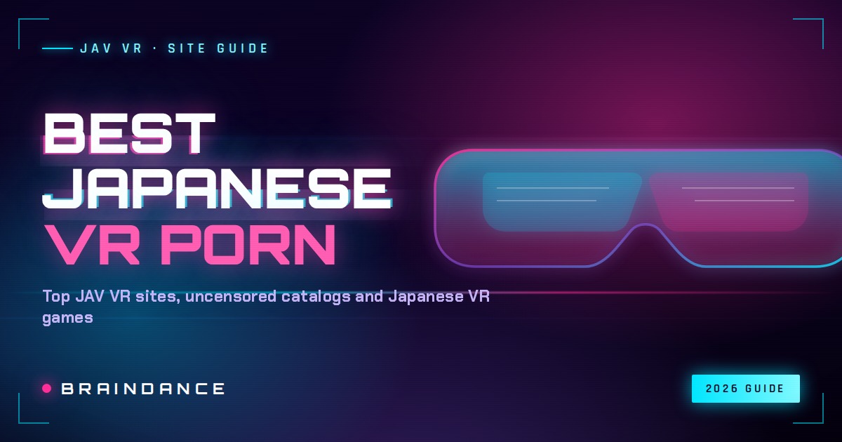 Best Japanese VR porn — neon cyberpunk cover with a VR headset